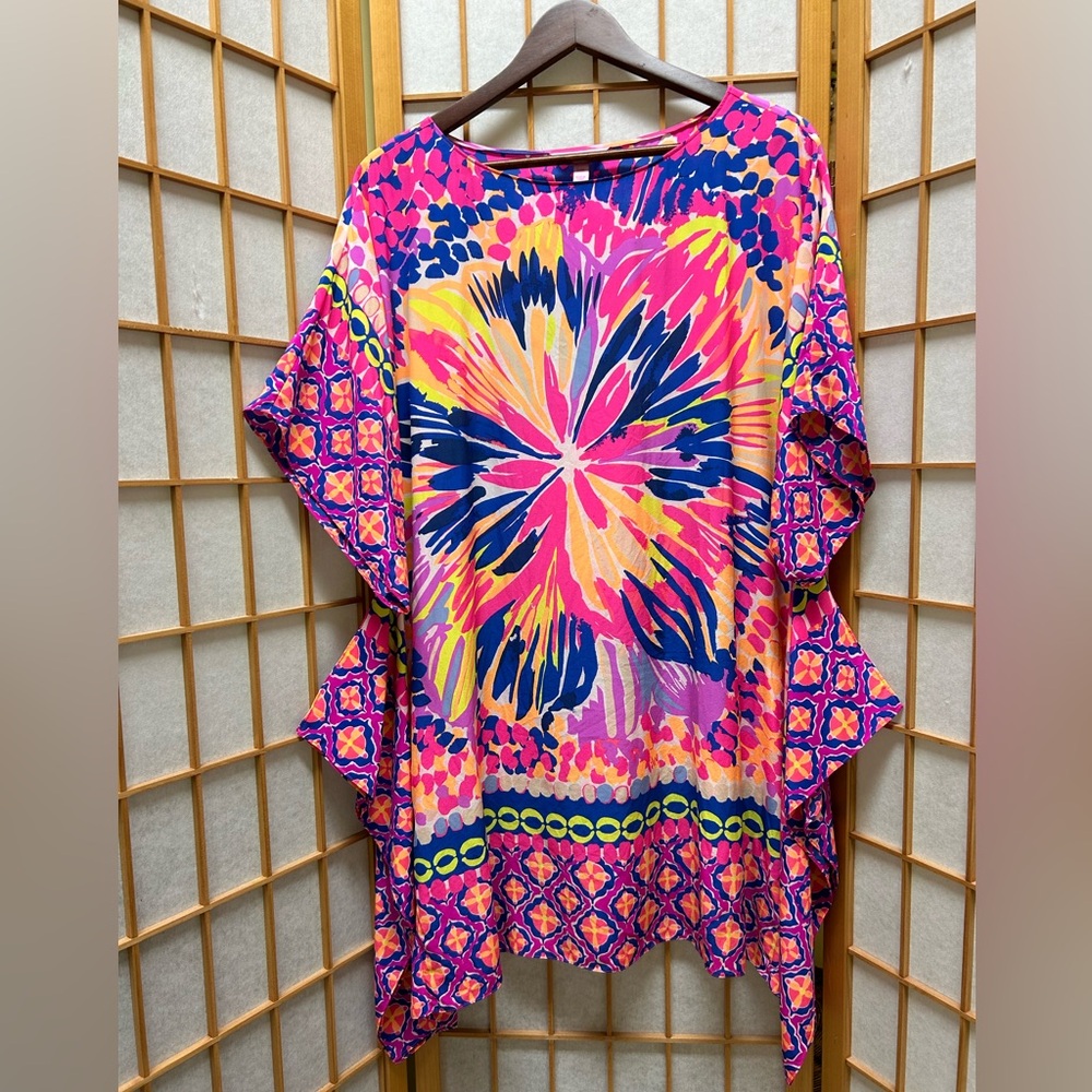 Lilly Pulitzer Julie Silk Multi Sunset CaftanTunic S/M